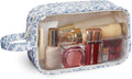 Narwey Clear Toiletry Bags for Traveling Women Men, Clear Travel Bags for Toiletries Makeup Bag Cosmetic Bag with Zipper, Make Up Organizer, Skincare Bag (Blue Flower)