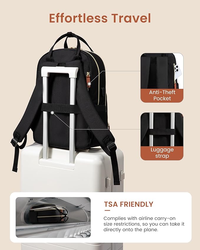 LOVEVOOK Backpack for Women,Laptop Backpack Women,Fit 15.6 Inch Laptop Bag,School Backpack,Fashion Travel Work Anti-theft Bag,Waterproof Business Computer College Backpack Purse,Beige-Black-Brown(usb)