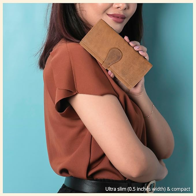Real Leather Women Wallet Leather with RFID Blocking -Trifold Card Holder Designer Ladies Clutch with ID Window Wallets