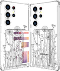 Compatible with Samsung Galaxy S24 Ultra Case Card Holder for Women Cute Design,Wallet Phone Cases Transparent Cool Kawaii Protective (Clear Black Flower Bouquet)
