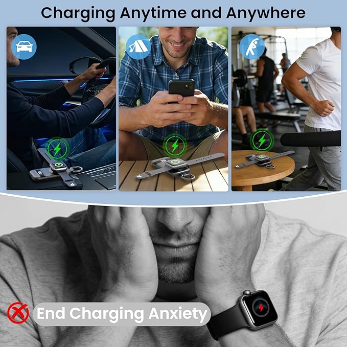 Portable Charger for Apple Watch, 2500mAh & Digital Display – Magnetic Fast Charging iWatch Charger for Travel & Keychain Use – Works with Apple Watch Series (Black)