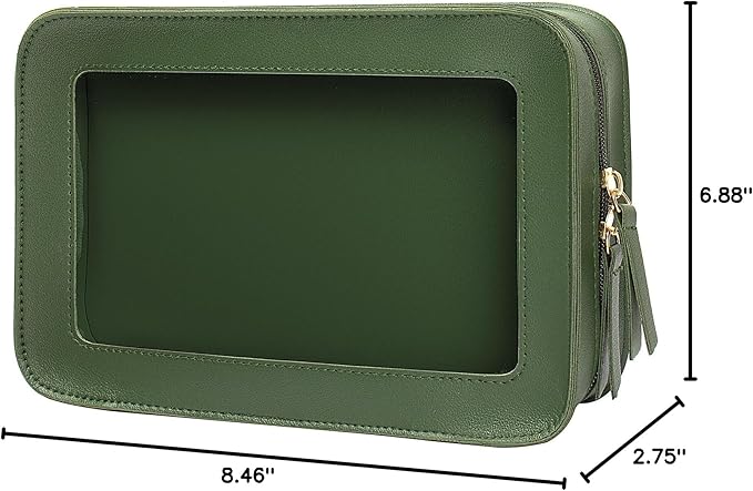 LETGO Clear Makeup Bags, TSA Approved Toiletry Bag, Small Makeup Organizer Fit Carry-on Travel Essentials,Clear Cosmetic Bags Car Organization and Storage for Women Men (Vintage Green)