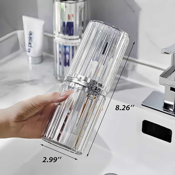 Toothbrush Travel Case, Travel Toothbrush Holder with Toothbrush Head Cover Cap for Travel, Business Trip, School, Camping, Home (Silver)