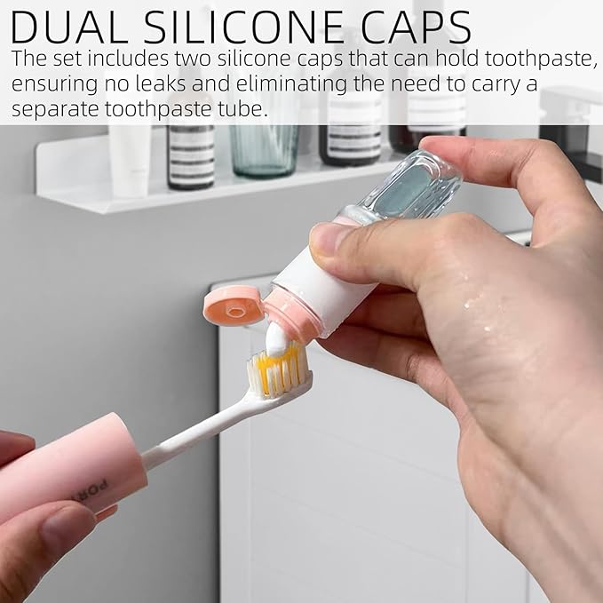 Tizee Mini Folding Toothbrush Set - 2 in 1 Portable Travel Toothbrush with Cover and Toothpaste Case, Foldable and Replaceable Heads for Home, Travel, Outdoor, Hiking, Camping, 2 Sets