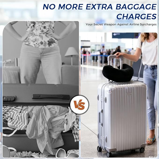 Neck Pillow for Sleeping Travel Stuffed Neck Pillows Storage Bag Adjustable U-Shapes Airplane Pillow with Extra Luggage Soft Car Travel Essentials No Filler Blue