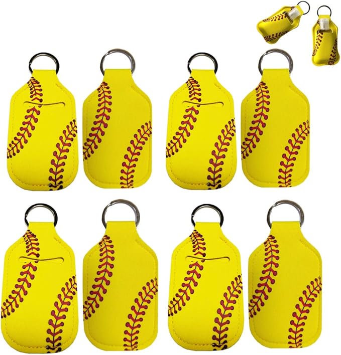 4 Piece Hand Sanitizer Bottle Holder Keyring-Ranxizy Neoprene Keychain for 30ML Gym Shampoo Lotion Soap Perfume and Liquids Travel Containers,Yellow Baseball