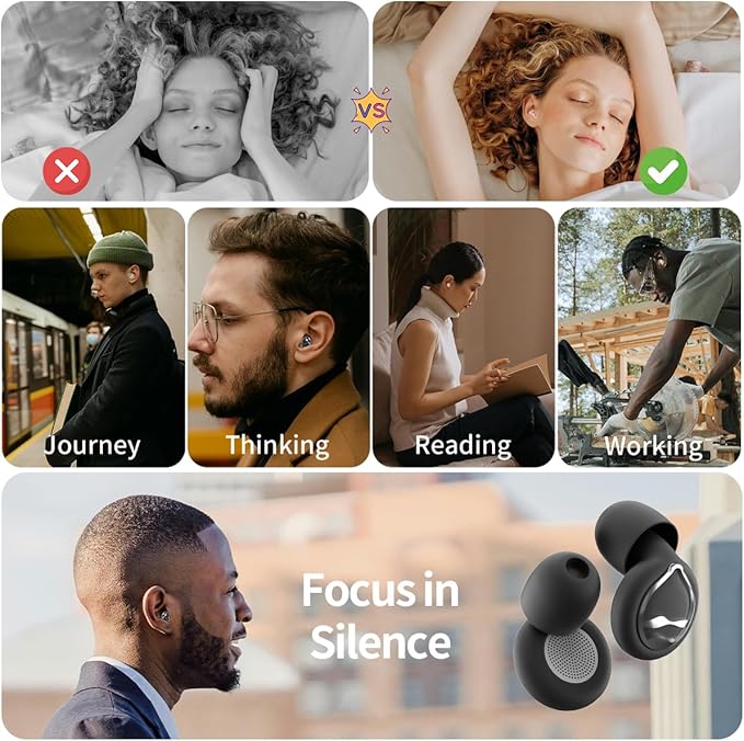 Ear Plugs for Sleeping Ultra-Soft Silicone Earplugs for Noise Cancelling Concerts Reusable Noise Reduction Earbuds for Travel Focus Work 33dB Hearing Protection with 9 Ear Tips & Case (Black)