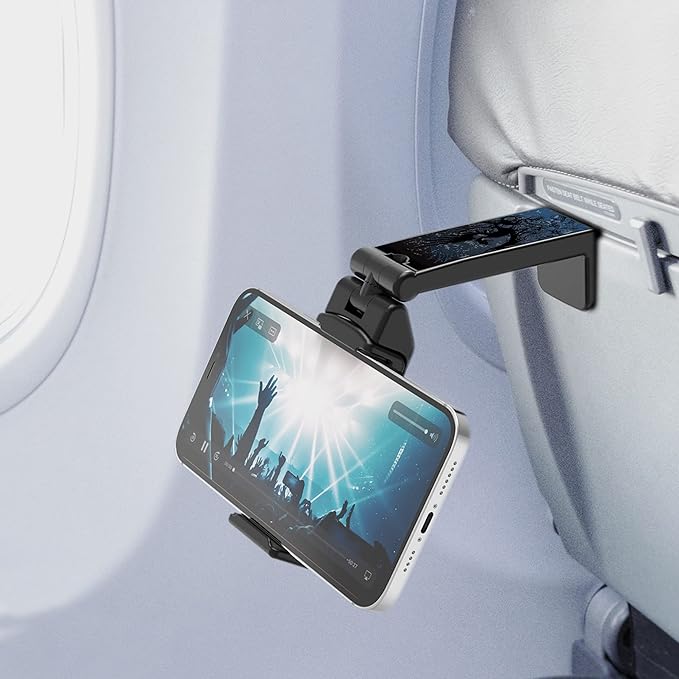 Beyond Cell Travel Accessories, Universal Seat Back Tray Table Hands Free Phone Clip Holder, Adjustable Pocket Size Airplane Travel Essentials Compatible with iPhone and Android Dragon B