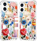 Compatible with iPhone 17 Case Card Holder for Women Cute Design,Wallet Phone Cases Transparent Cool Kawaii Protective (Clear Flower Art Rose Peony)