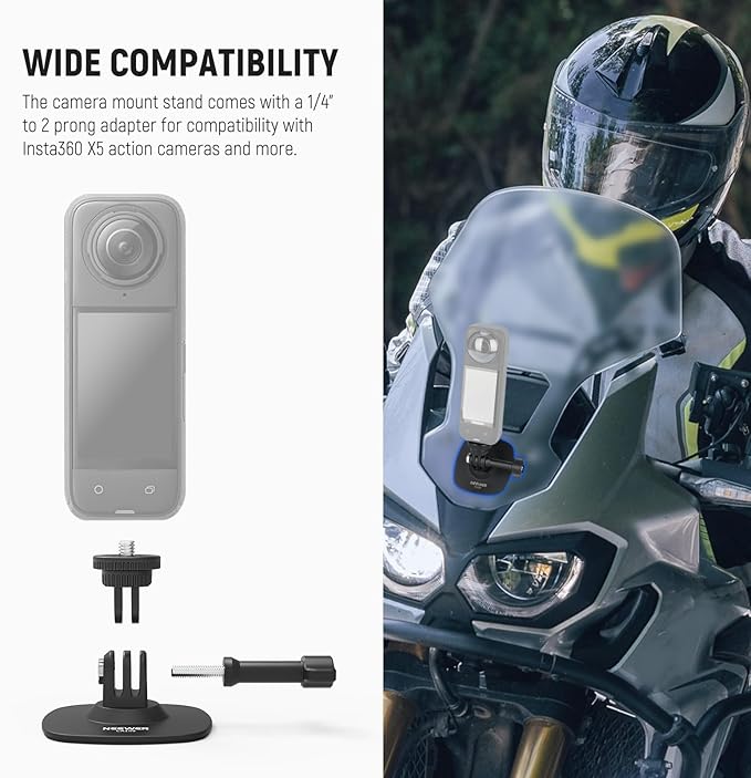 NEEWER Adhesive Mount Compatible with Insta 360 GoPro DJI AKASO Action Camera, 180° Tilt Flexible Car Helmet Holder Base Adapter for POV Video Recording Live Streaming, for 1/4" Accessories, CA159