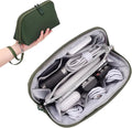 FYY Travel Cable Organizer - 8 Compartments Lightweight Water Resistant Tech Pouch with Wrist Strap, Electronic Accessories Case for Cord Charger Storage for Travel Home Office, Green (Medium)