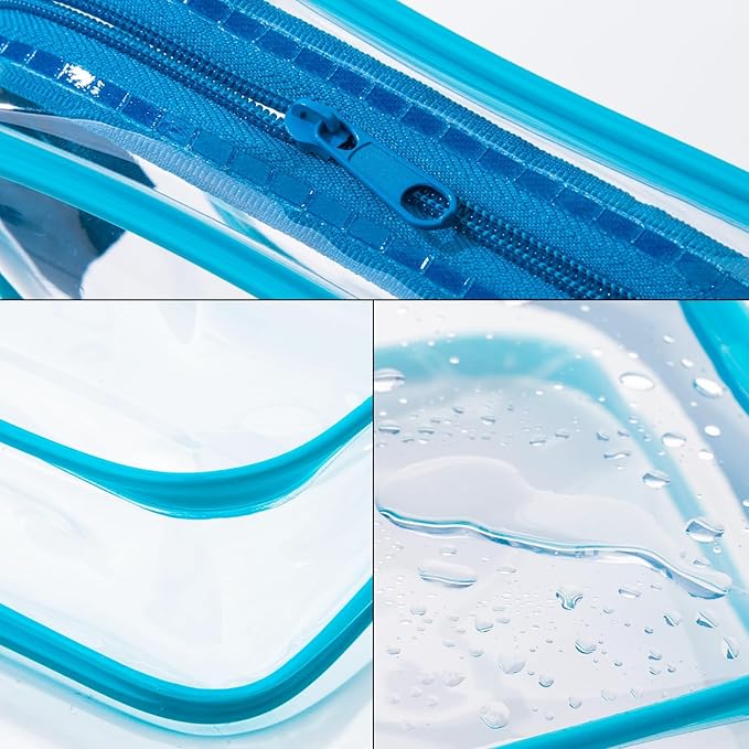 Gemice TSA Approved Toiletry Bag, 4 Pack Cosmetic Bag Clear Toiletry Bag Quark Size, Travel Essentials Water Repellent Travel Makeup Bags for Women Men, Carry on Airport Airline Compliant Bag (Blue)