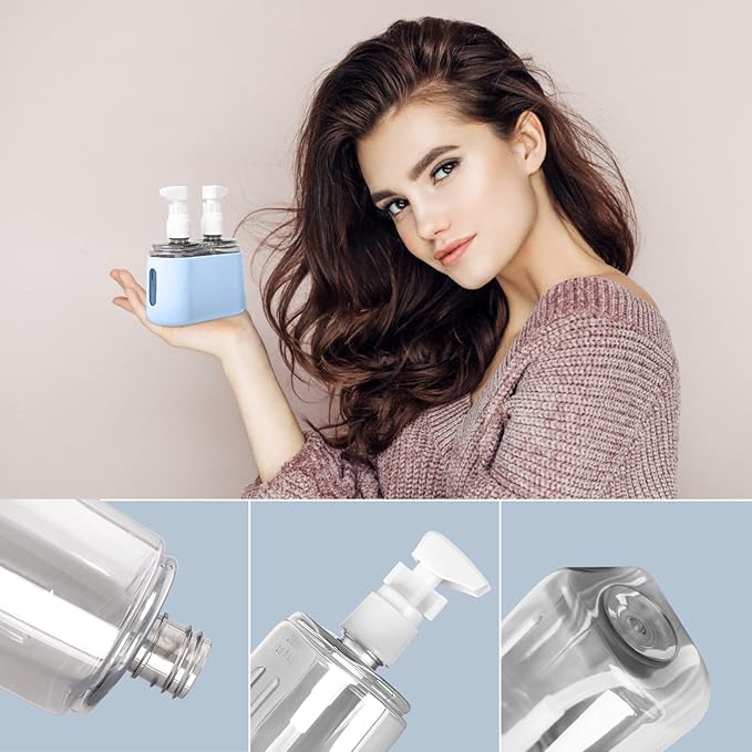 Yamadura Travel bottles for Toiletries, TSA Approved Travel Containers, Refillable, Portable, Spray Bottles and Pump Bottles with Labels for Creams, Perfumes and Shampoos (Blue)