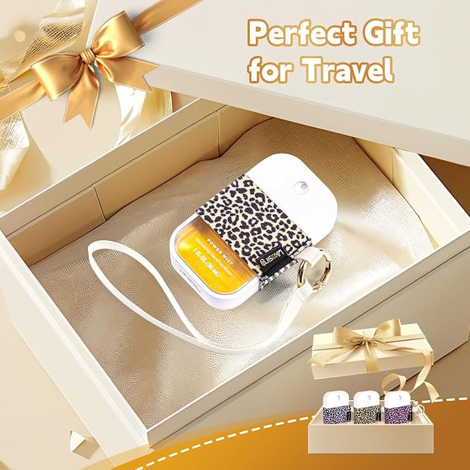Likesing Hand Sanitizer Spray Sleeve Compatible with T0uch-land, 3 Elastic Handsanitizer Travel Size Holder with Keychain and Wrist Strap for t0uch'land Case for Glow Mist and Power Mist(Leopard)