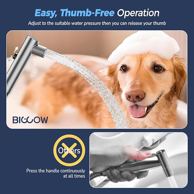 BIGCOW Stainless Steel Handheld Bidet Sprayer for Toilet, Stepless Water Pressure Control, Gentle Toilet Jet Spray with Leak-Proof Bidet Hose, Ideal for Feminine Hygiene, Cloth Diaper, Pet Cleaning