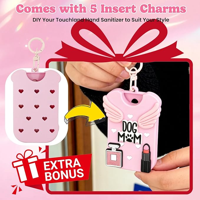 Puppy Silicone Case for Touchland Hand Sanitizer Spray 1 floz (30ml), Cute Dog Cover with Keychain & 5 Charms
