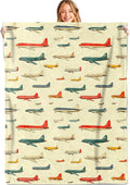 Vintage Airplane Throw Blanket,50x60in,Soft,Lightweight Flannel,Colorful Retro Planes Blankets - Gifts for Kids Boys Girls,Aviation Lovers,for Couch Office Travel,Home Living Room Decor