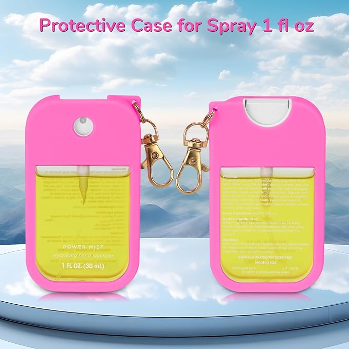 Hand Sanitizer Spray Case Compatible with Touchland Power Mist 1 oz – Silicone Case with Keychain for Touch Land Mist 1 fl oz（30 ml） (Purple+Blue+Hot Pink+Green+Black, 5 Pack)