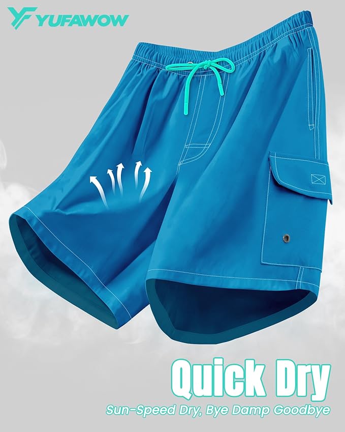 Men Swim Trunks with Compression Liner Quick Dry Breathable Multi Pockets for Summer Beach Cruise Water Park