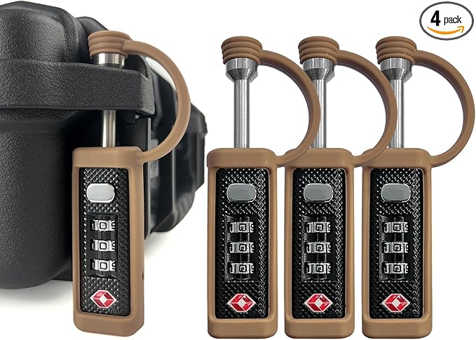 LAFENLIN 4-Pack TSA-Approved Gun Case Locks for Secure Firearm Transport & Storage, Cut-Proof Heavy Duty Padlocks Fit Gun, Rifle, Handgun, & Pistol Travel Cases, Tan