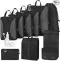 Compression Packing Cubes 10 Sets, Packing Organizers, Extensible Suitcase Organiser Bags, Travel Organizer Cubes for Travel Essentials Black