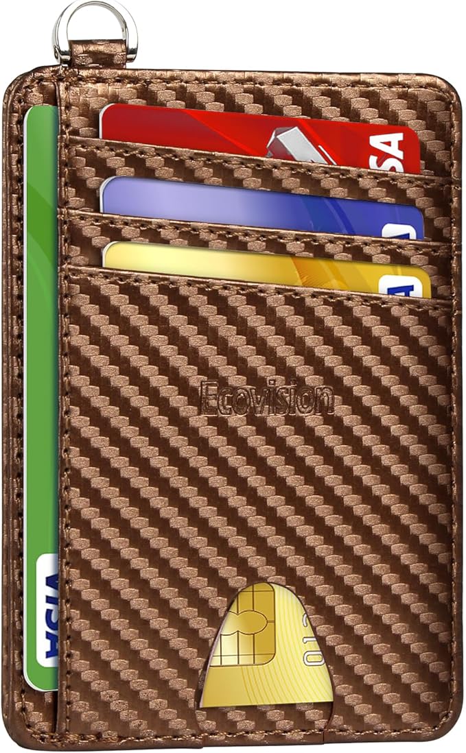 EcoVision Slim Minimalist Front Pocket Wallet, RFID Blocking Credit Card Holder Wallet with Detachable D-Shackle for Men Women