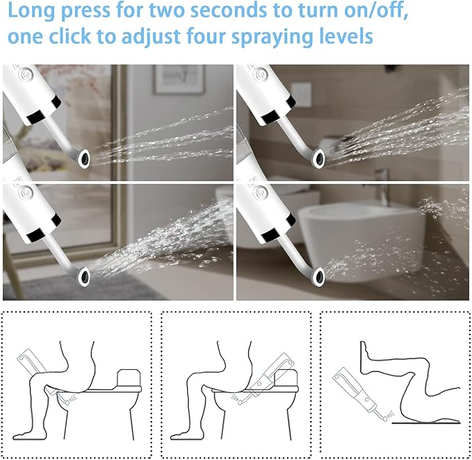 Rechargeable Portable Bidet Sprayer, 4 Pressure Options for Personal Cleaning, Travel Bag Included - Essentials for Postpartum/Perineal/Hemorrhoid Care
