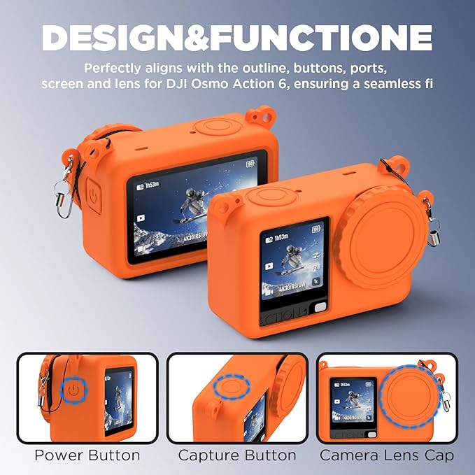 Case for DJI Osmo Action 6 with Lanyard, Soft Silicone Non-Slip Anti-Drop Wear-Proof and Washable Action Camera Protector Case Compatible with DJI Osmo Action 6 Accessories (Orange)