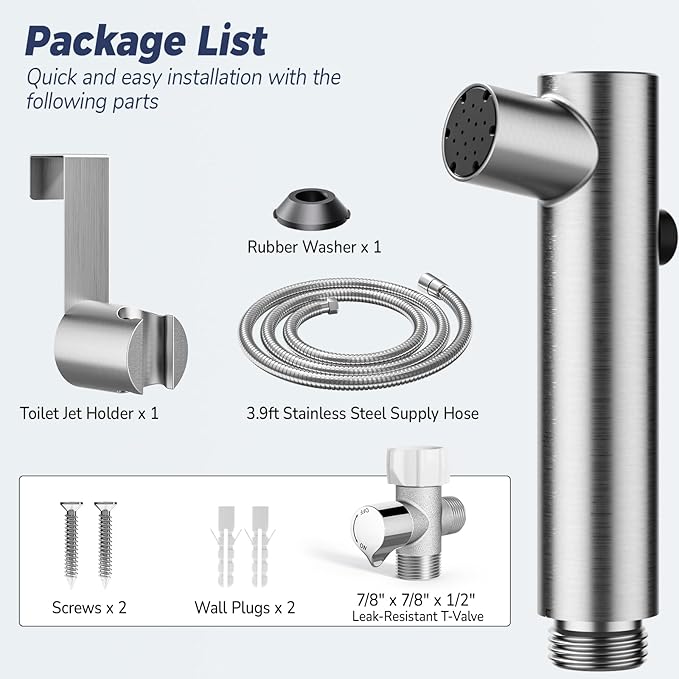 BIGCOW Stainless Steel Handheld Bidet Sprayer for Toilet, Stepless Water Pressure Control, Gentle Toilet Jet Spray with Leak-Proof Bidet Hose, Ideal for Feminine Hygiene, Cloth Diaper, Pet Cleaning
