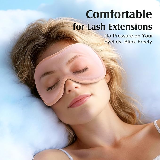 YFONG Sleep Mask for Lash Extensions, Bamboo Viscose & 100% Blackout Eye Mask for Sleeping Women Men, Soft 3D Contoured Zero Eye Pressure Blindfold for Travel, Breathable & Adjustable Eye Cover, Pink