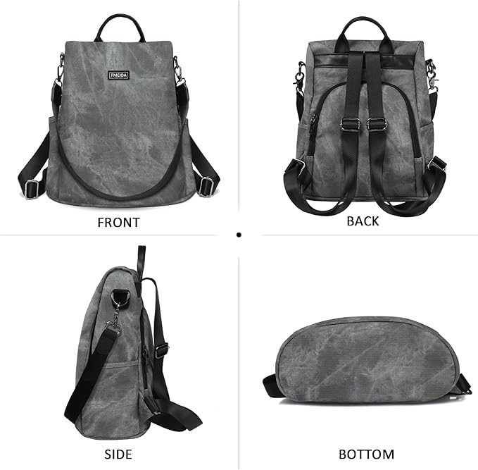 Fmeida PU Leather Backpack Purse for Women Anti Theft Backpack Convertible Fashion Travel Purse Grey