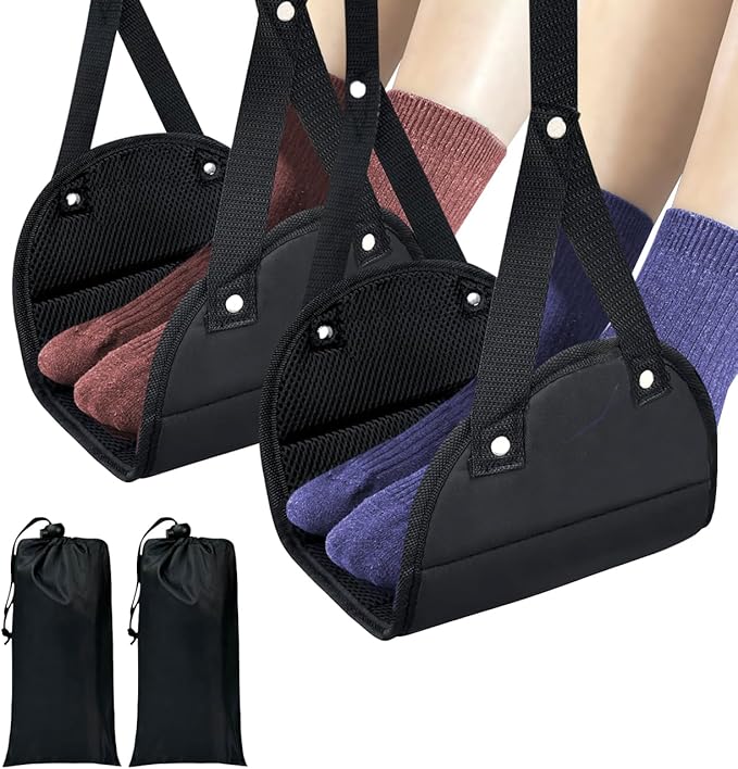Airplane Foot Hammock (2 Pack), Upgraded Portable Foot Rest Air Travel Essentials,Height Adjustable Airplane Foot Hanger Footrest,Relieves Legs Pressure and Lower Back Soreness for Long Trip