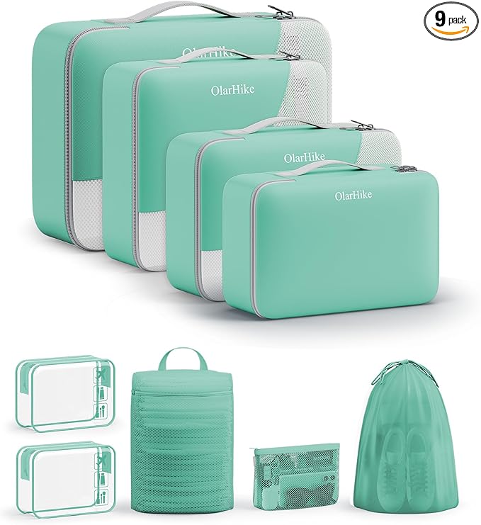 11 Set / 9 Set Packing Cubes for Travel,Gifts for Women Mom Kids,TSA Approved Bags for Makeup, Cosmetic, Toiletry, Organizers for Suitcase Carry On,Cruise Essentials Airplane Accessories,Sky Blue