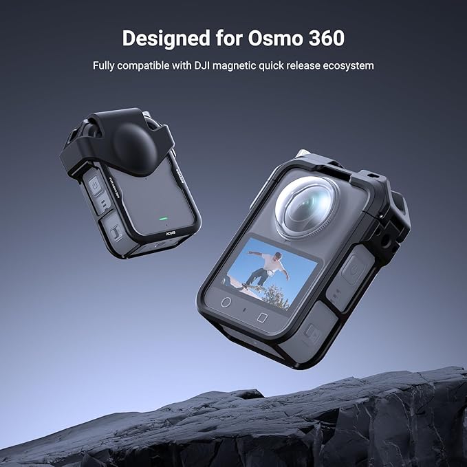 NEEWER Osmo 360 Cage Stabilizer Rig Video for Action Camera Aluminum Alloy with Protective Cover, Compatible with DJI Osmo 360 Combo Accessories and Quick Release Magnetic Ecosystem, AC048