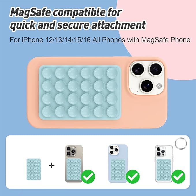 Magnetic Suction Phone Mount for MagSafe Case,Silicone Sticky Phone Grip Holder for iPhone,Removable Hands-Free Selfie/Video for TikTok & Instagram Influencer/Creator (Blue)