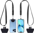 CACOE Phone Lanyard 2 Pcs Adjustable Neck Strap,4 Pcs Patches,Multifuctional Patch Polyester Phone Lanyards Compatible with Most Smartphones(Black+Black)
