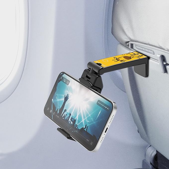 Beyond Cell Travel Accessories, Universal Seat Back Tray Table Hands Free Phone Clip Holder, Adjustable Pocket Size Airplane Travel Essentials Compatible with iPhone and Android Giraffe