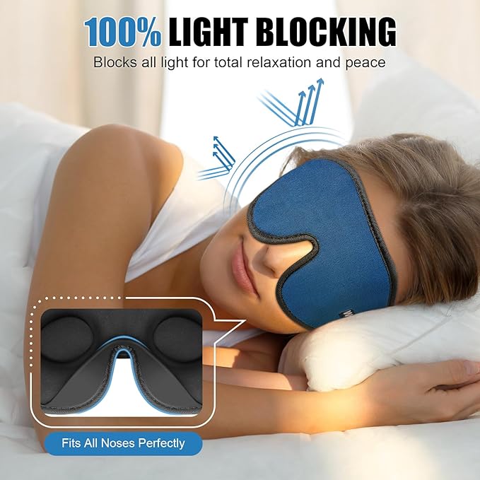 Sleep Eye Mask for Men Women,Zero Pressure 3D Blackout Eye Mask for Sleeping,Eye Covers with Adjustable Strap,Soft Breathable Travel Sleep Mask for Airplane,Includes Ear Plugs(Blue)