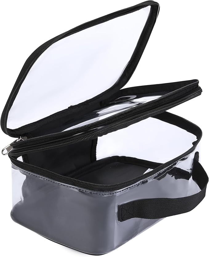 BORMELUN Large Clear travel bags for toiletries pouches carry on reusable,purse see-through plastic pvc TSA airport approved with handle (Black)