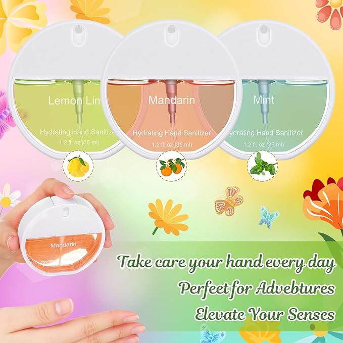 3 Pcs Power Mist Hydrating Hand Sanitizer Spray Bulk Travel Size Hand Sanitizer 1.2 oz Circular Spray Bottle for Daily Use Thank You Gifts Mother's Day Nurse Week Teacher Appreciation Gifts