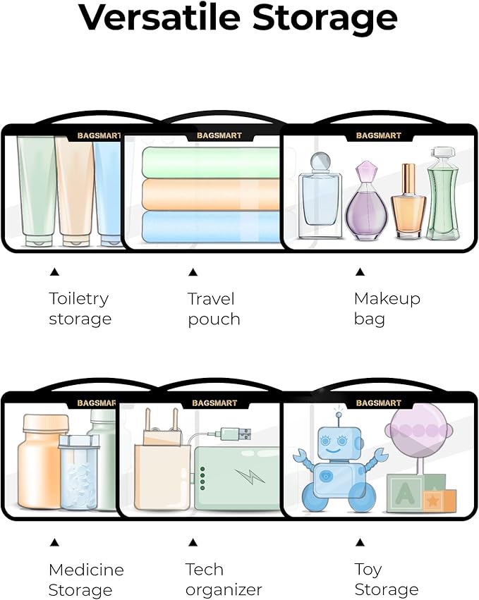 BAGSMART Clear Makeup Bag, TSA Approved Toiletry Bag, Makeup Cosmetic Pouch Bag for Women Quart Size Compliant Bag Organizer for Travel Essentials (Pink Pack of 1)