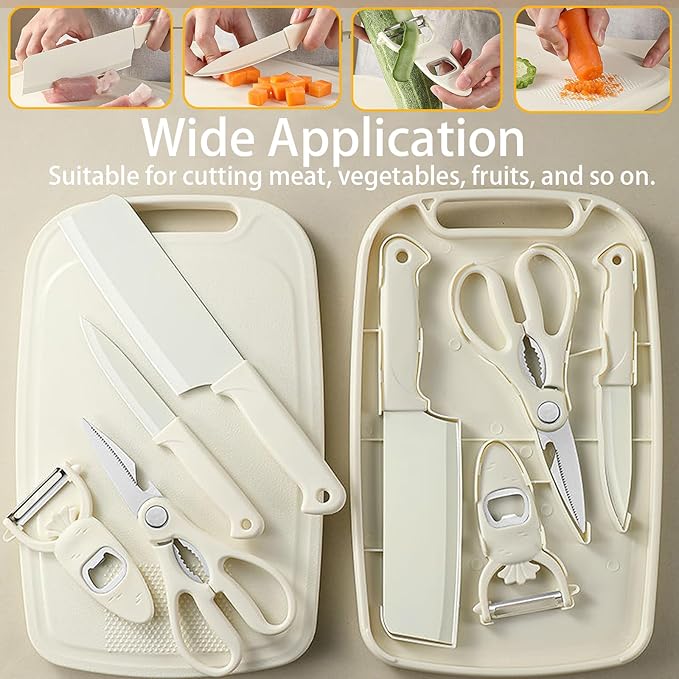 Cutting Board and Knife Set, 5 In1 Travel Cutting Boards And Knife Travel Cutting Board Kitchen Scissors and Peeler For Kitchen (Green)