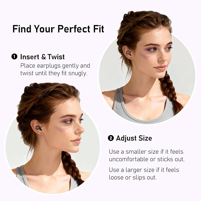 Noise Cancelling Ear Plugs for Sleeping, Concerts & Travel – Reusable Silicone Earplugs for Noise Reduction & Hearing Protection – 4 Pairs, Black + Black