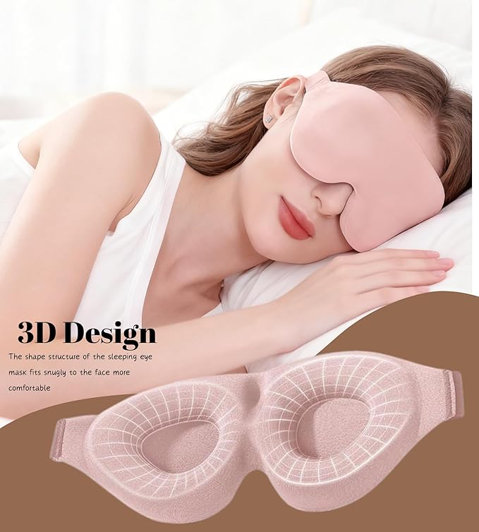 Sleep Mask for Women Men Comfortable Blockout Soft 3D Padded Eye Mask for Sleeping Side Sleeper Friendly Pink