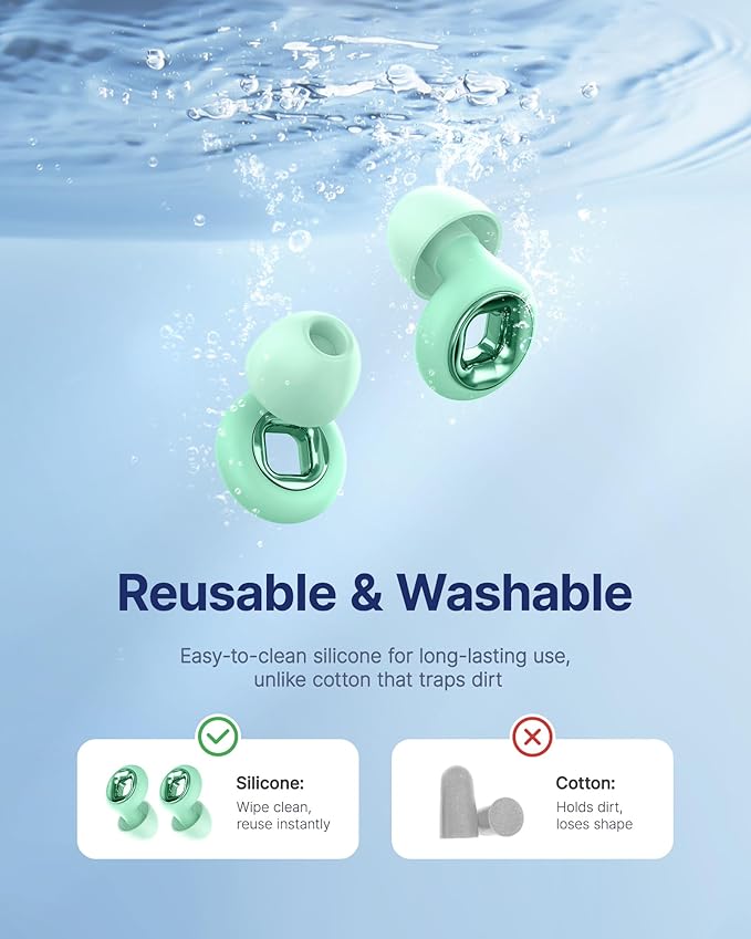 Ear Plugs for Sleeping Noise Cancelling, 45dB Reusable Earplugs for Noise Reduction, Hearing Protection Ear Plugs with 8 Ear Tips, Soft Silicone Earplugs for Sleep, Concerts, Snoring, Study (Green)