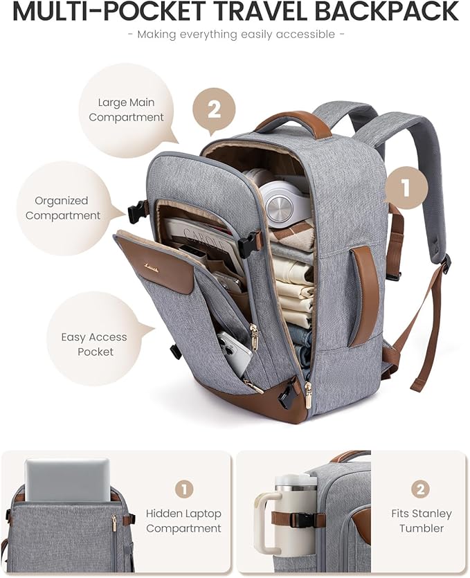 LOVEVOOK 40L Travel Backpack for Women Men, Large Carry on Backpack for Airplanes TSA Personal Item Travel Bag fits 15.6" Laptop, Waterproof Weekender Essentials Airline Approved with 2 Packing Cubes