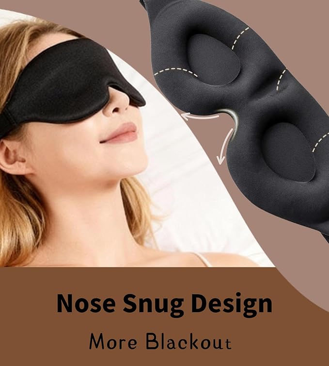 Sleep Mask for Women Men Comfortable Blockout Soft 3D Padded Eye Mask for Sleeping Side Sleeper Friendly Black
