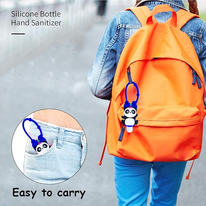 6Pcs Travel Size Kids Empty Hand Sanitizer Bottles with Keychain Holder Detachable Silicone Protective Case 30ml Plastic Travel Bottles Leak Proof Refillable Containers - Panda
