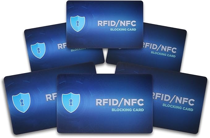6 Pack RFID Blocking Card Entire Wallet Protection, Contactless NFC Bank Debit Credit Card Protector for Men&Women, Anti-Theft Slim Design ID Passport Card Guard Blocker, Travel Security