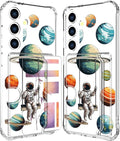 Compatible with Samsung Galaxy S24 / S25 Case Card Holder for Women Cute Design,Wallet Phone Cases Transparent Cool Kawaii Protective (Clear Astronaut Space Planets)